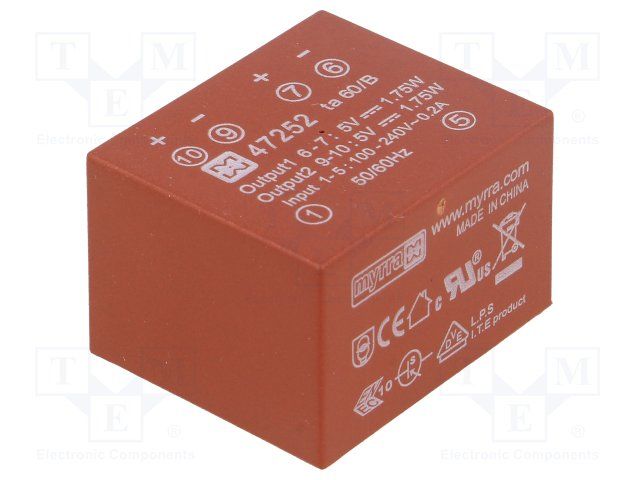 Electronic Power Transformer, Two Isolated Outputs 3 to 5W-Regulated