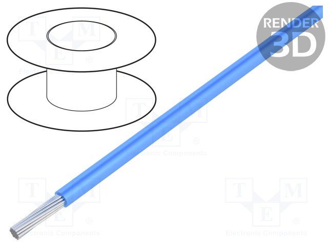 18AWG PTFE Hook-Up Wire, 600V, 24A, Blue, 100ft Spool