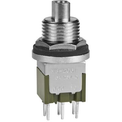 Switch Push Button ON (ON) DPDT Round Plunger 6A 250VAC 30VDC Momentary Contact Panel Mount/Through Hole PC Pins