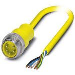 Sensor/actuator cable, 5-pos., yellow PVC, straight 7/8-16UNF connector on the free conductor end, length: 2 m