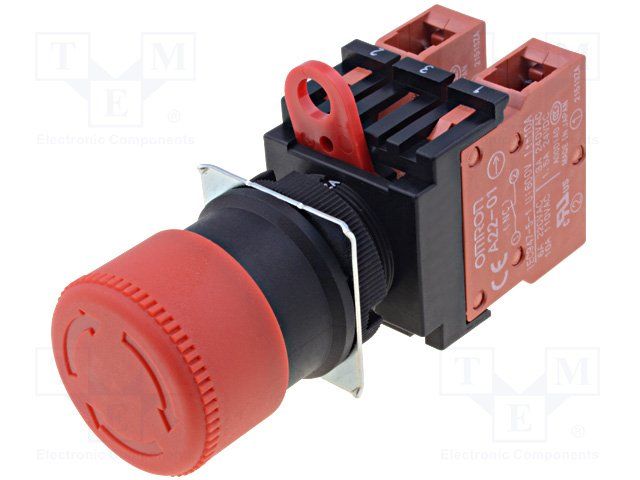 Red Illuminated Pushbutton Switch, 10A, 440VAC, DPST-NC, Panel Mount