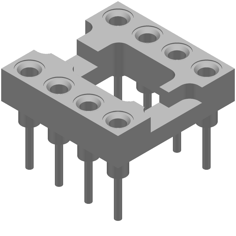 8-Pos DIP Socket, Through Hole, Gold/Tin Plated