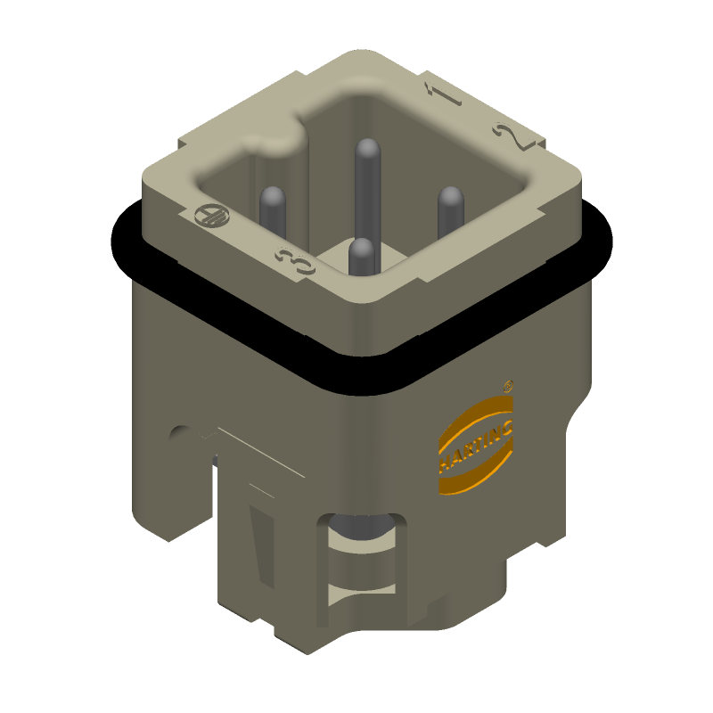 3-Pin Rectangular Connector, Male, Straight, 10A, 600V, IP65