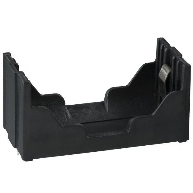 1 Cell Battery Holder, PCB Mount, PC Pin, Black, UL94 V-0