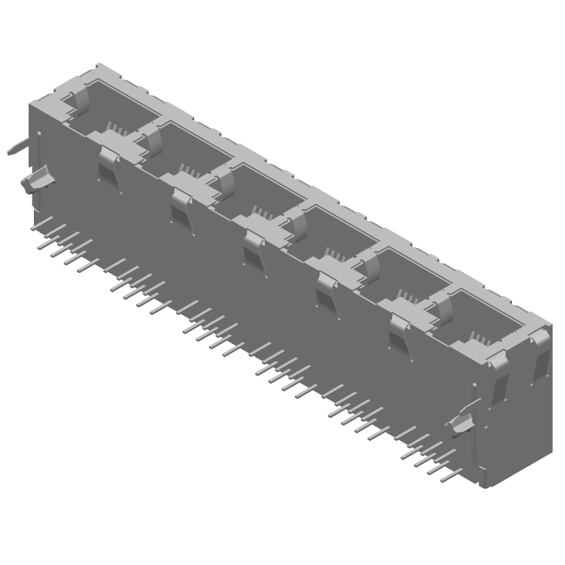 RJ11 Connector, 48 Pos, 6 Port, Shielded, Right Angle, Solder