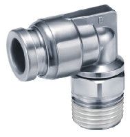 SMC Pneumatic Elbow Threaded-to-Tube Adapter, R 3/8 Male, Push In 8 mm