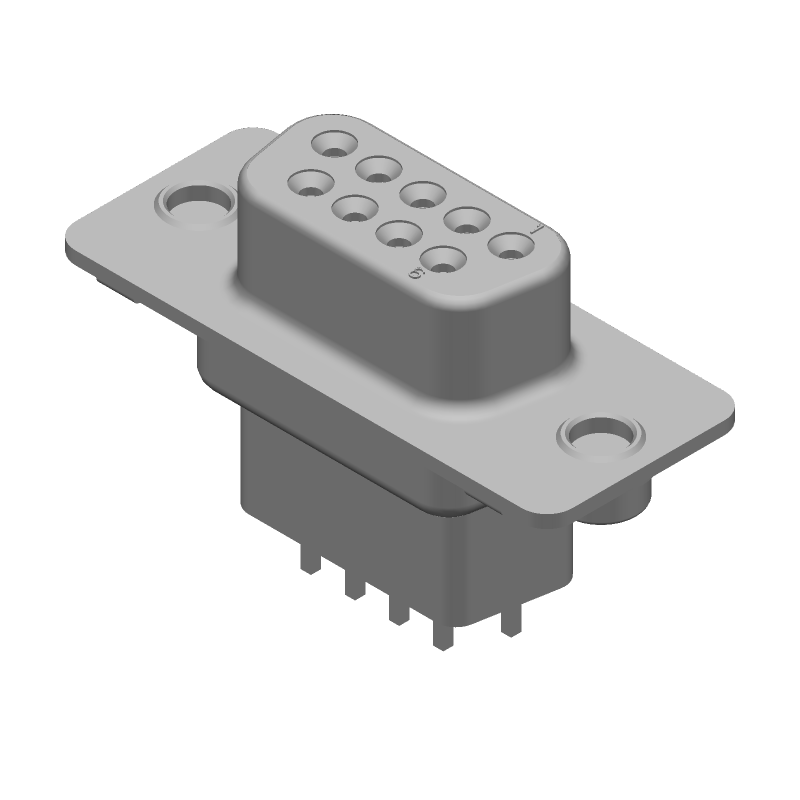 9 Pos Female D-Sub Signal Connector, Gold/Tin Plated, Through Hole