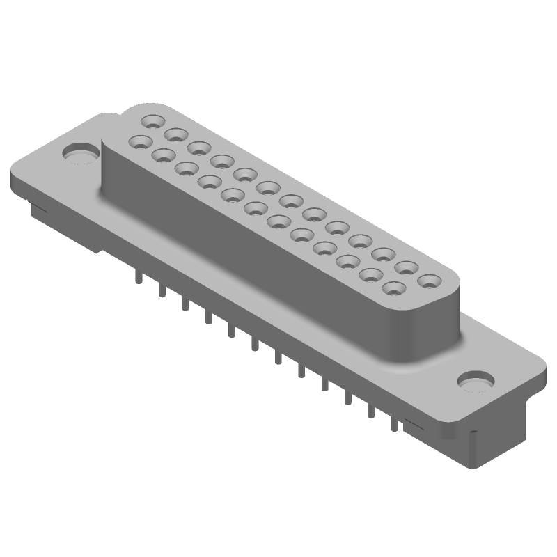 25 Pos D-Sub Connector, Female, Straight, Solder, 6A, 125V