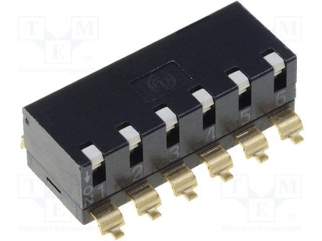 6-Pos Rotary DIP Switch, 24VDC, 25mA, Gold, SMD