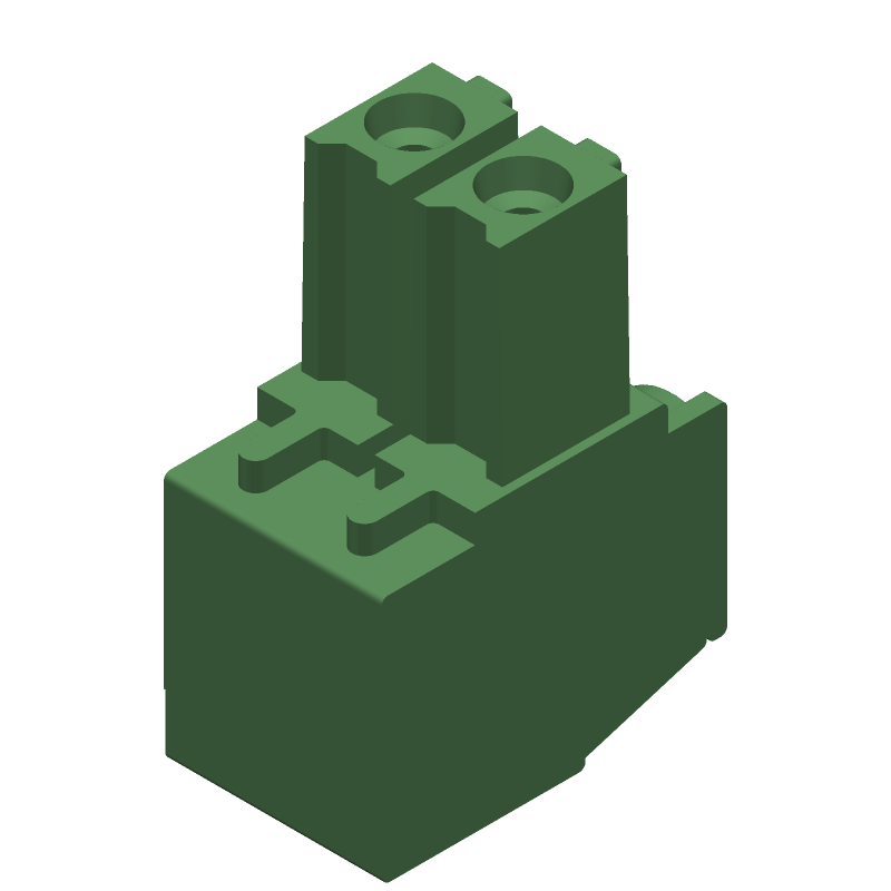 2 Pos Green Terminal Block, 11A, 300V, Right Angle, Through Hole