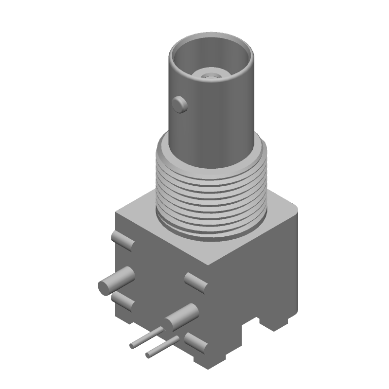 BNC RF Connector, 0-4GHz, 50 Ohm, Solder RA Thru-Hole, Male