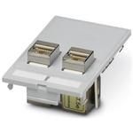 Front plate with contact inserts, plastic with shroud, 2x RJ socket/socket