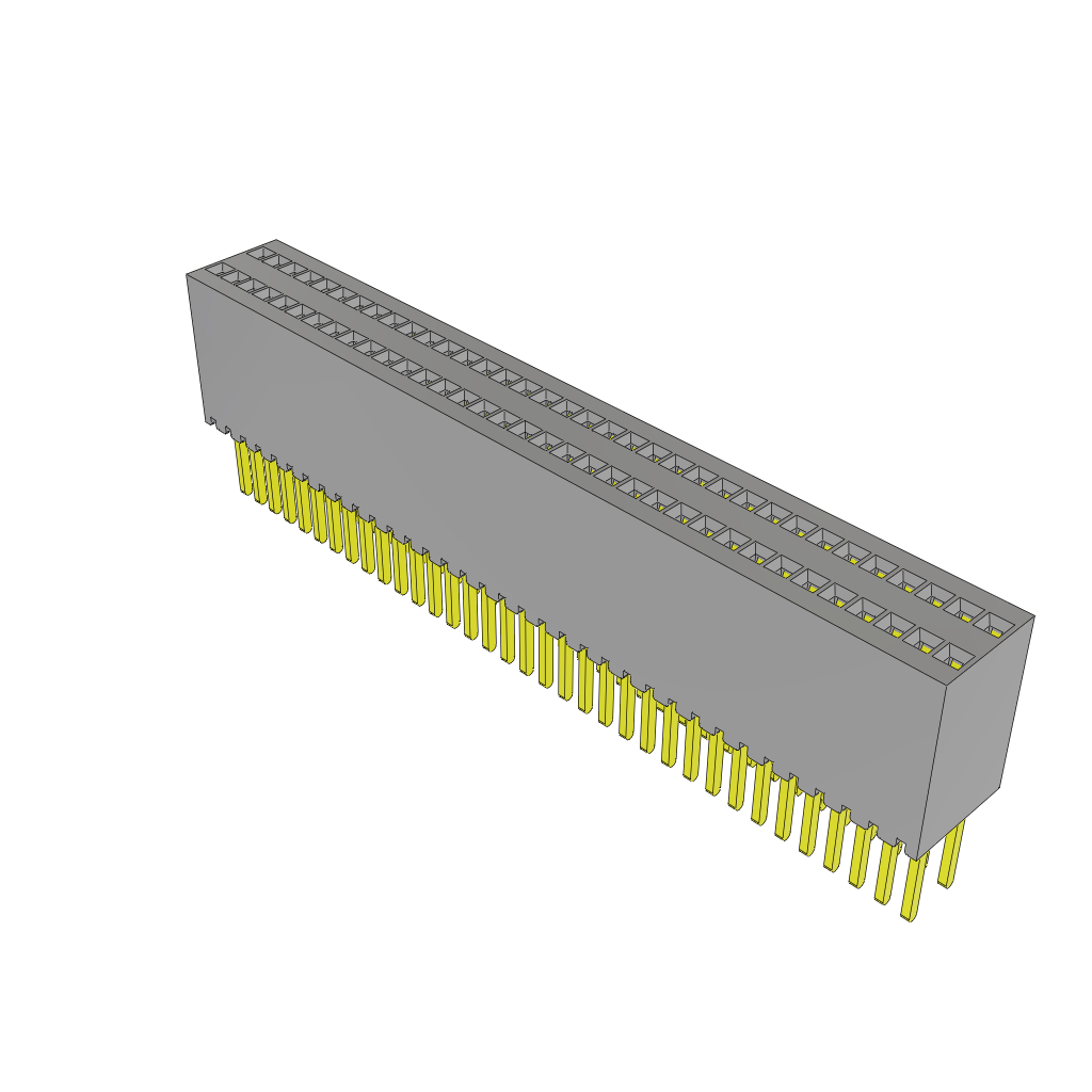 70-Contact Female Through-Hole Header, 1.27mm Pitch, Gold Plating