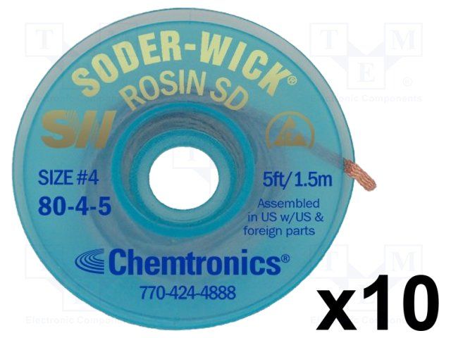 CHEMTRONICS         SW18045            DESOLDERING BRAID, 2.8MM, PK10