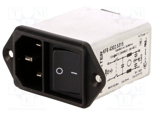 Mains Power Connector, 10A, 250VAC, Male, 3 Pos, Solder
