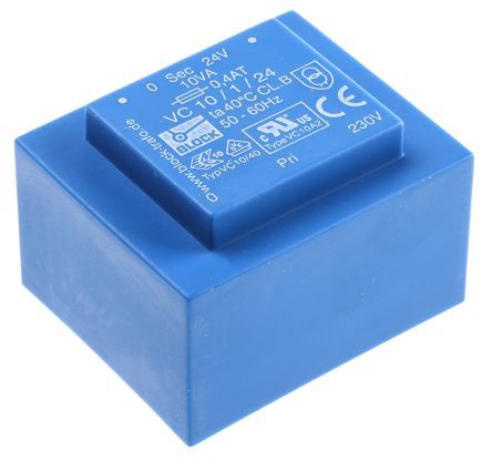 PCB transformer 10 VA 24 VAC  (1x), VC 10/1/24, Block