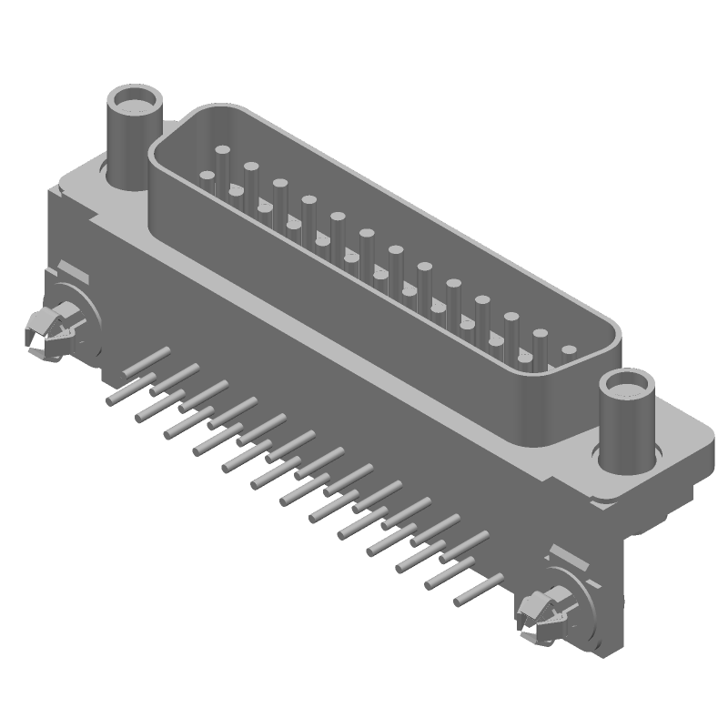 25 Pos Male D-Sub RA Connector, Gold/Tin Plated Brass, Steel Shell, 250V