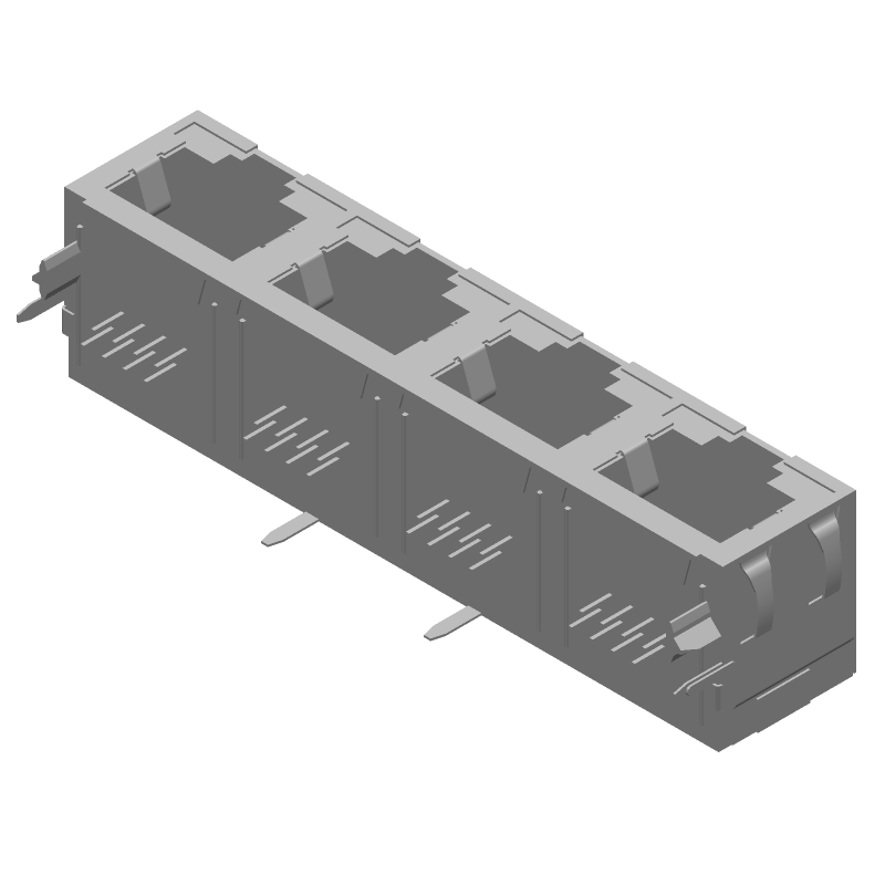 RJ11 Connector, 4 Port, 32 Pos, Right Angle, Solder, Shielded