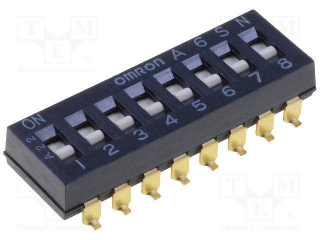8-Pos Slide DIP Switch, SPST, SMD, 25mA, 24VDC