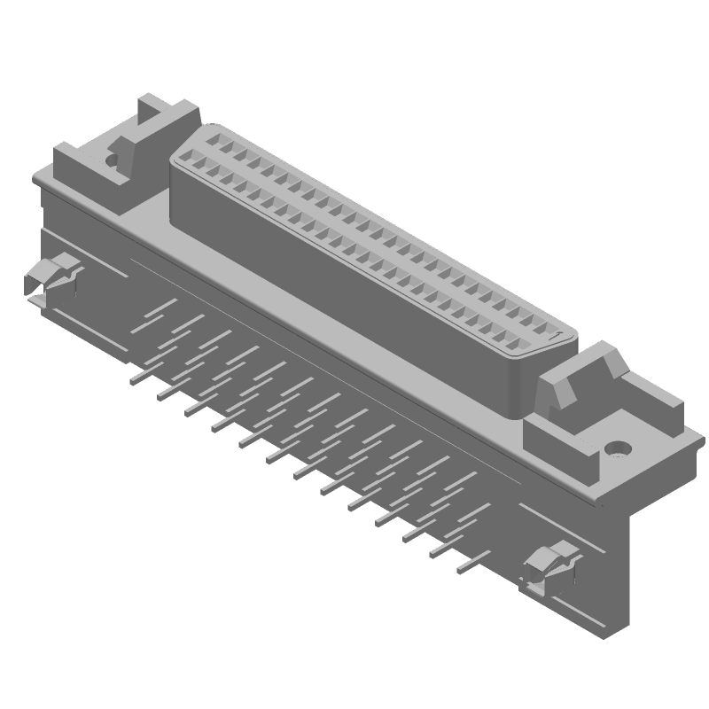 50 Pos Signal Connector, Shielded, Right Angle, Through Hole, Gold/Tin