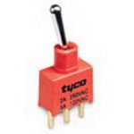 SPDT Toggle Switch, (ON)OFF(ON), Short Baton, PC Pins, 20VAC/VDC, 0.4VA