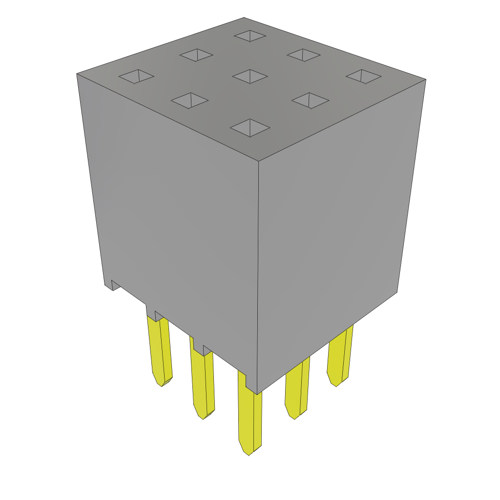 9-Position 3-Row Through Hole Female Connector, 9 Contacts, 2.54mm Pitch, 125°C