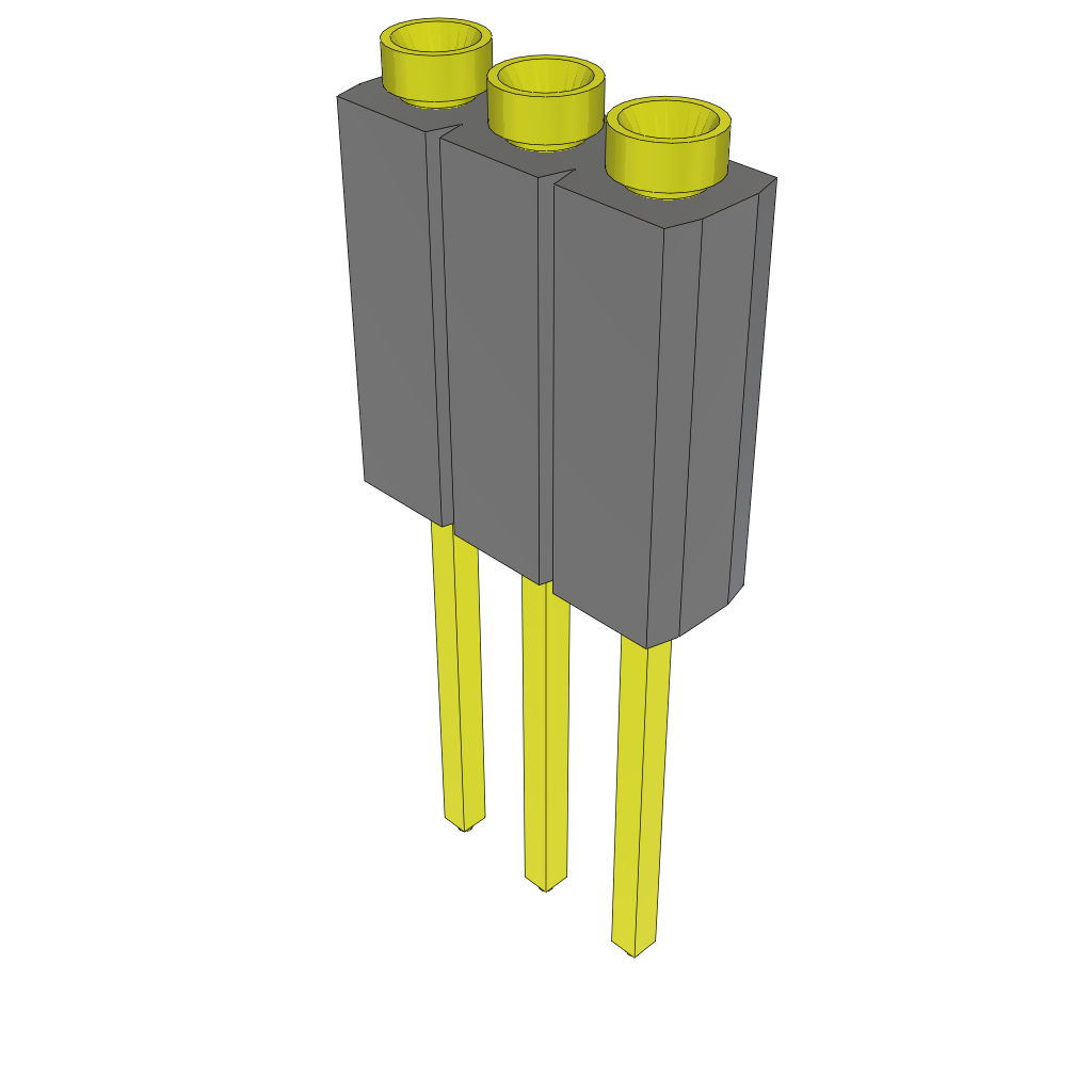 3-Contact Socket Strip Header, SKT Gender, 2.54mm Pitch, Through Hole Mount