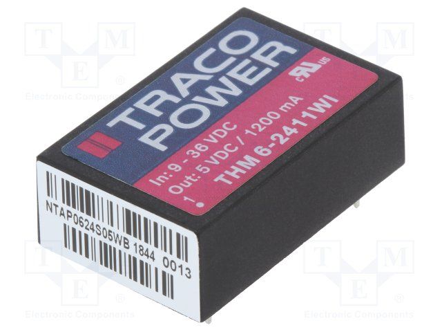 TRACOPOWER   THM 6-2411WI   Isolated Board Mount DC/DC Converter, Regulated, DIP, Fixed, Through Hole, 6 W, 5 V, 1.2 A