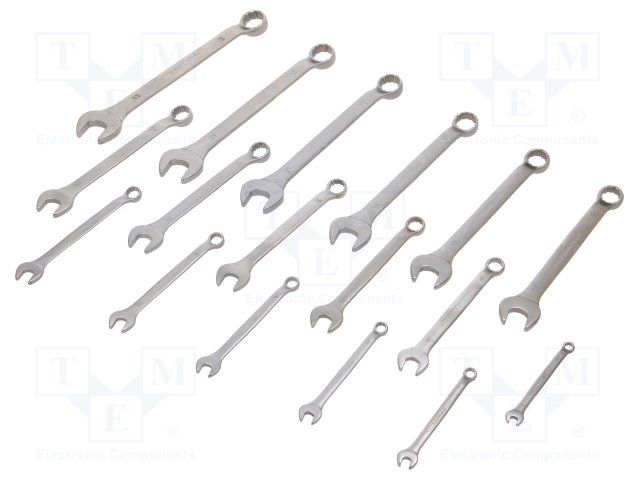 COMBINATION SPANNER SET, 17PC; Kit Contents:6mm to 22mm; Kit Contents Descriptive:6, 7, 8, 9, 10, 11, 12, 13, 14, 15, 16, 17, 18, 19, 20, 21, 22 mm; Range:6, 7, 8, 9, 10, 11, 12, 13, 14, 15, 16, 17, 18, 19, 20, 21, 22 mm; Standard:DIN 3131, ISO 3318