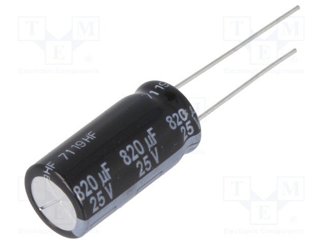 820uF 25V Radial Aluminum Electrolytic Capacitor, 10x20mm, 5mm Pitch