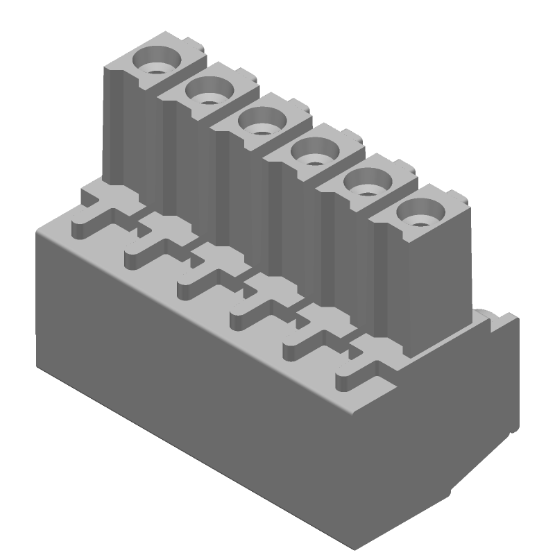 6 Pos Green Terminal Block, 11A, 300V, Right Angle, Solder, Through Hole