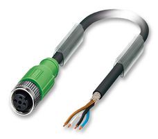 PHOENIX CONTACT SAC-4P-10,0-PUR/M12FS SH Sensor Cable, PUR, M12 Sensor Straight 4 Position Receptacle, Free Ends, 10 m, 393.7 "