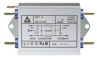 3A 250V Single Phase EMI Filter, 10mH Inductor, 220nF Cap