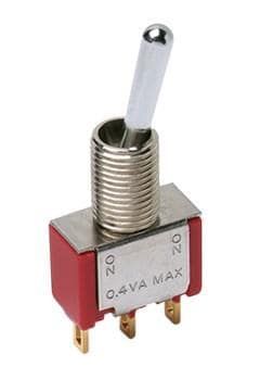 SPDT Toggle Switch, Mom-Off-Mom, 5A 250VAC, PC Pins, Anti-Rotation