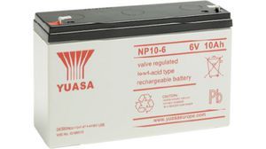 YUASA         NP10-6             Rechargeable Battery, NP Series, Valve Regulated, Single Cell, Lead Acid, 10 Ah, 6 V, Quick Connect