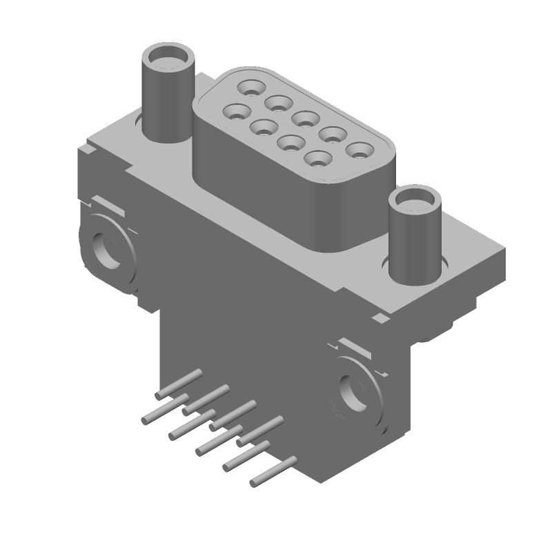 9-Pos D-Sub RA Receptacle, Signal, Gold/Tin Contacts, 6A, 125V