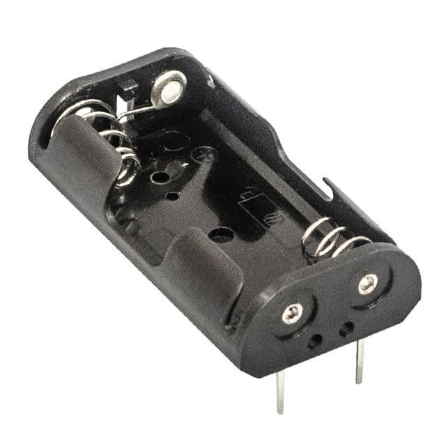 2 Cell AA Battery Holder, PC Pin, Black, Through Hole