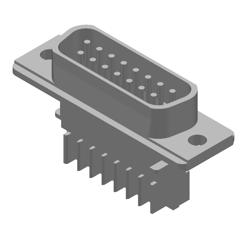 15 Pos HDE D-Sub Plug, Male, Straight, IDC, 250V