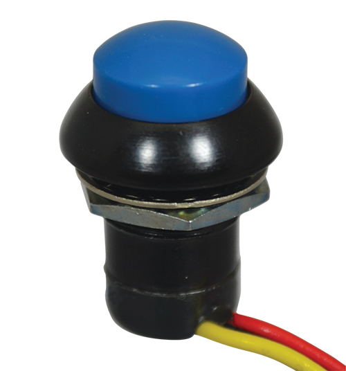 Switch Push Button N.O./N.C. SPDT Exposed Dome 25A 24VDC Momentary Contact Wire Lead Panel Mount