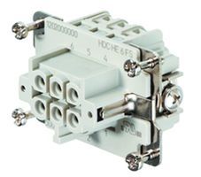 6 Pos Female Rectangular Connector, 24A, 500V, Screw, Panel Mount