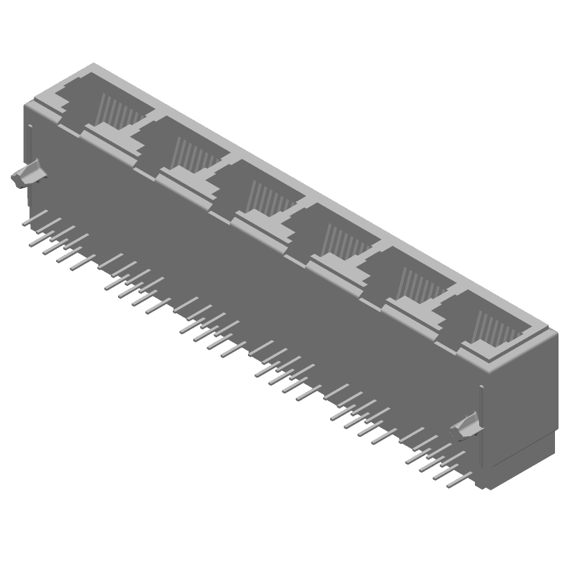 6 Port Modular Connector, 8 Pos, Right Angle, 1.5A, Gold