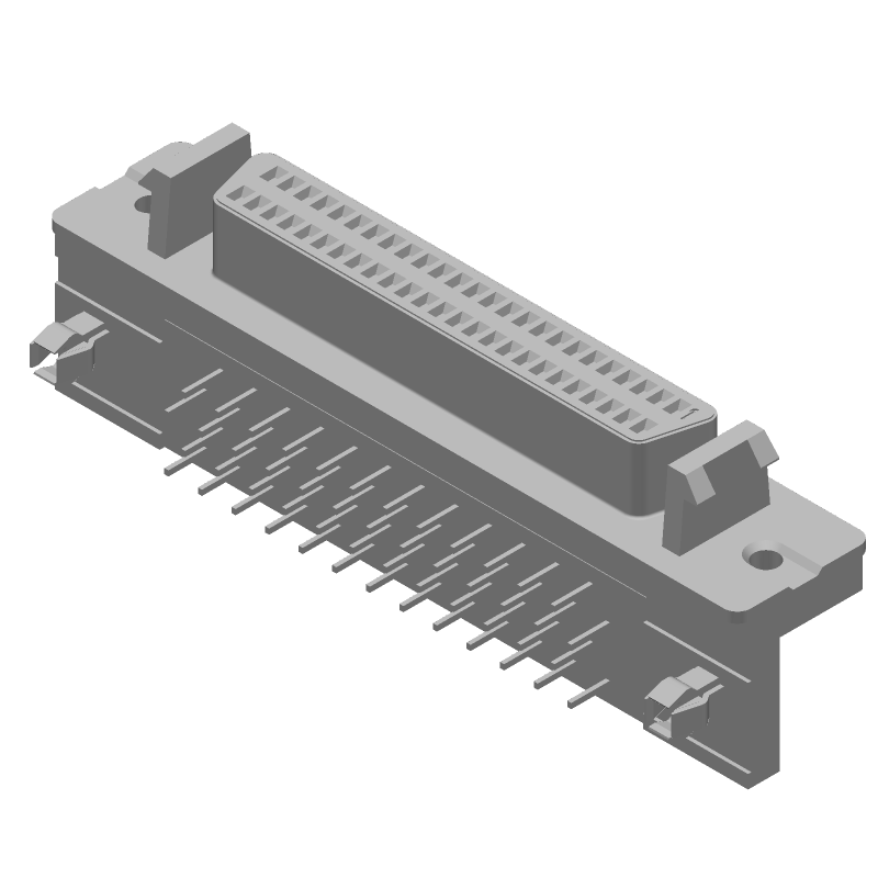 50 Pos Signal RCPT, Right Angle, Shielded, 30V, Through Hole