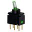 SPDT Toggle Switch, Illuminated, Green LED, 0.1A 28VAC/DC, PC Pin