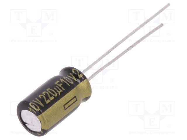 220uF 10V Aluminum Electrolytic Capacitor, Radial, 20% Tol, 105C