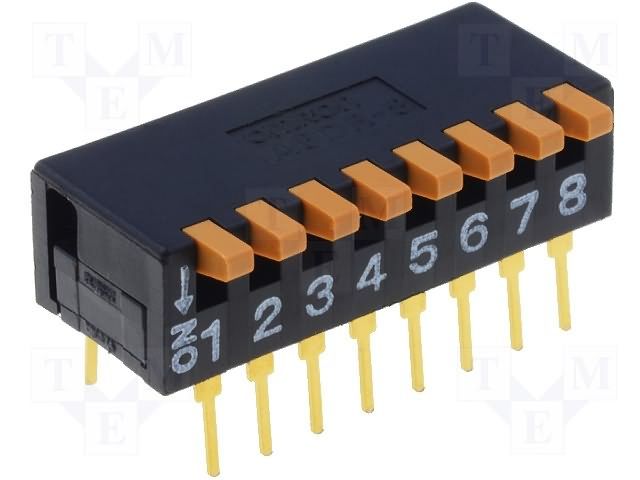 DIP Rotary Switch, 8 Pos, SPST, 100mA, 30VDC, Through Hole