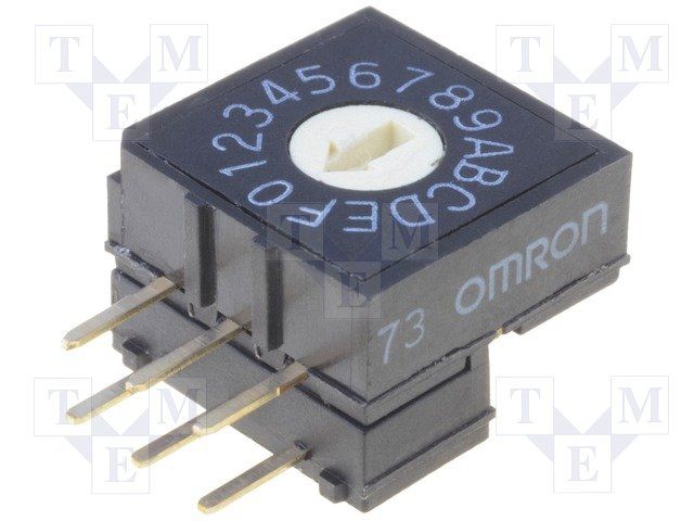 16 Pos Rotary DIP Switch, Hex, 25mA, 24VDC, Right Angle