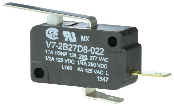 Snap Action Switch, SPST, 11A, 250VDC, Quick Connect, Steel Lever