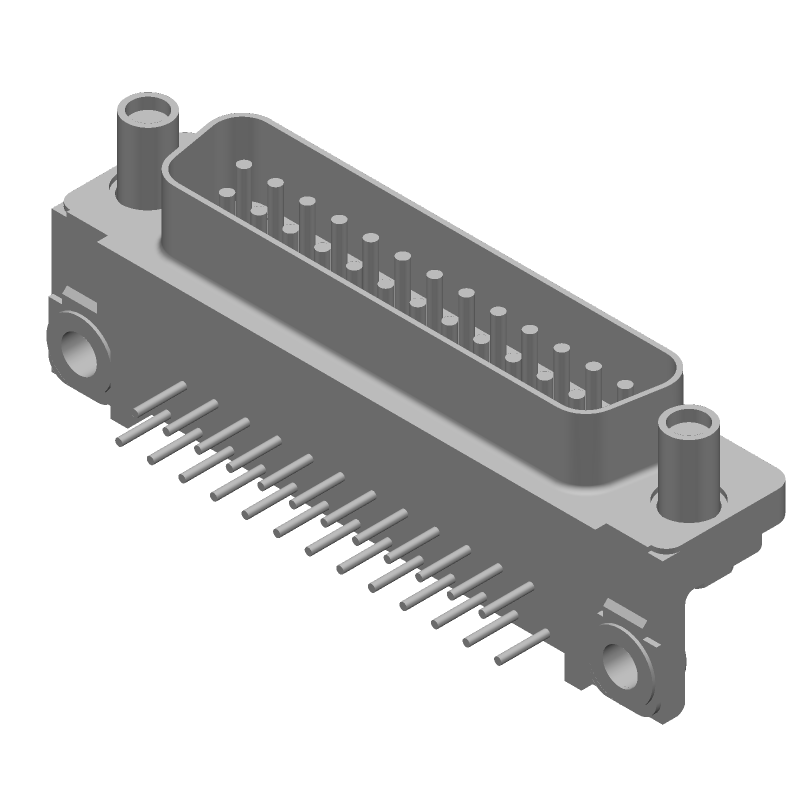 25 Pos Male D-Sub RA Connector, Signal, Gold/Tin Plated Brass