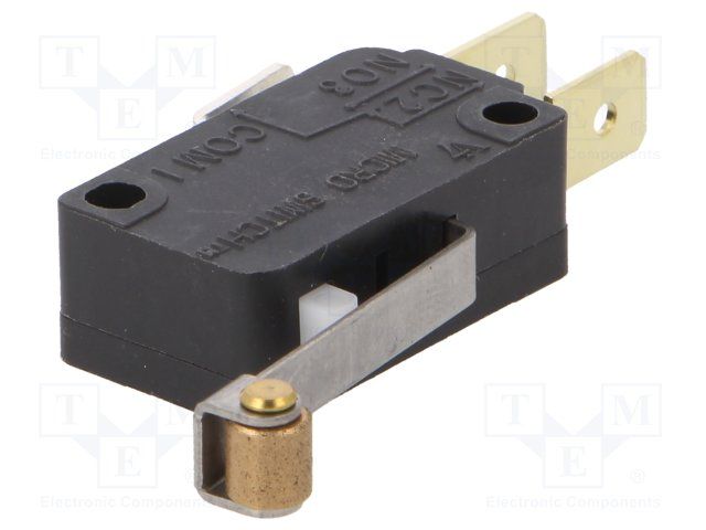 SPDT Snap Action Switch, 15A, 277VAC, Roller Lever, Quick Connect