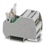 VARIOFACE module, with screw connection and flat-ribbon cable connector, for mounting on NS 35 rails, with pin strip and short and long locking latches for socket strips, 10-pos.